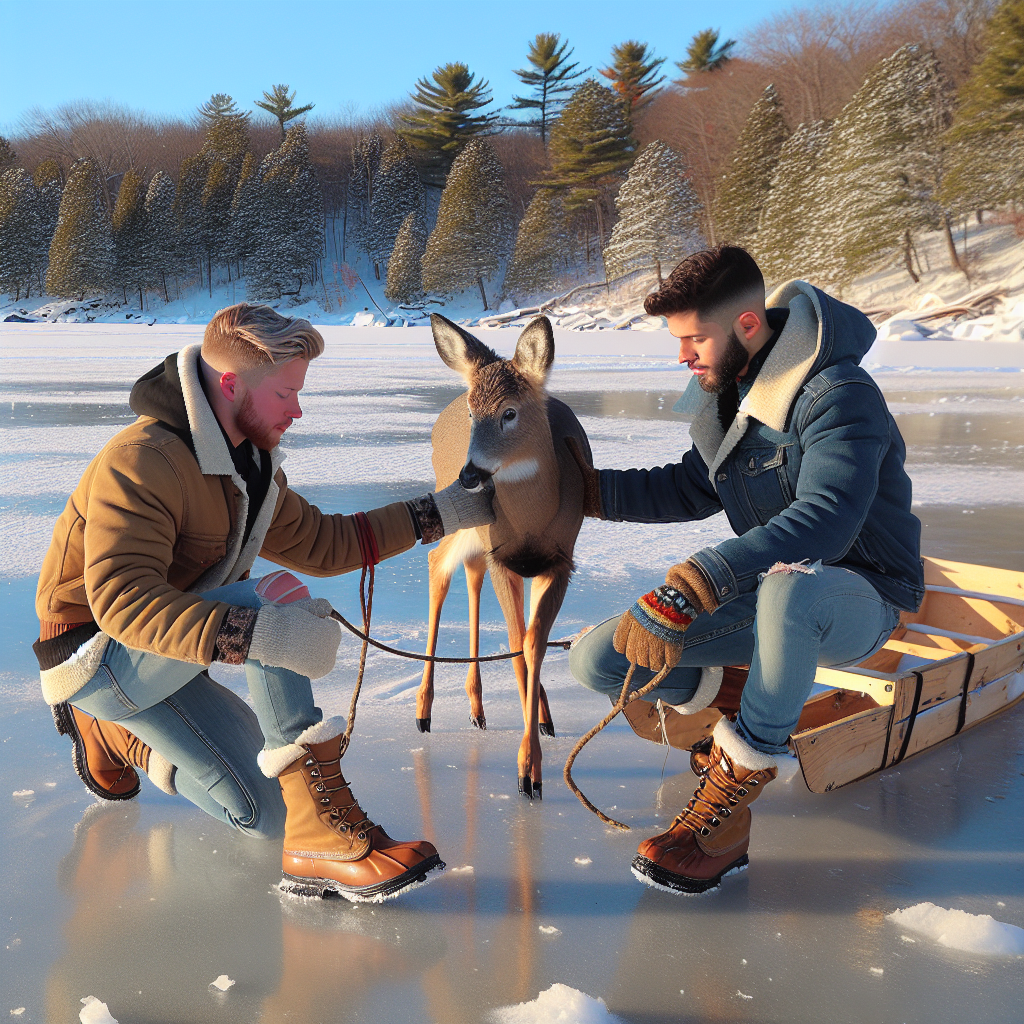 Michigan Brothers’ Daring Rescue of Stranded Deer

In a heartwarming display of compassion and quick thinking, two brothers from Michigan recently came to the aid of a deer that found itself in a precarious situation on a frozen bay in the state’s Upper Peninsula