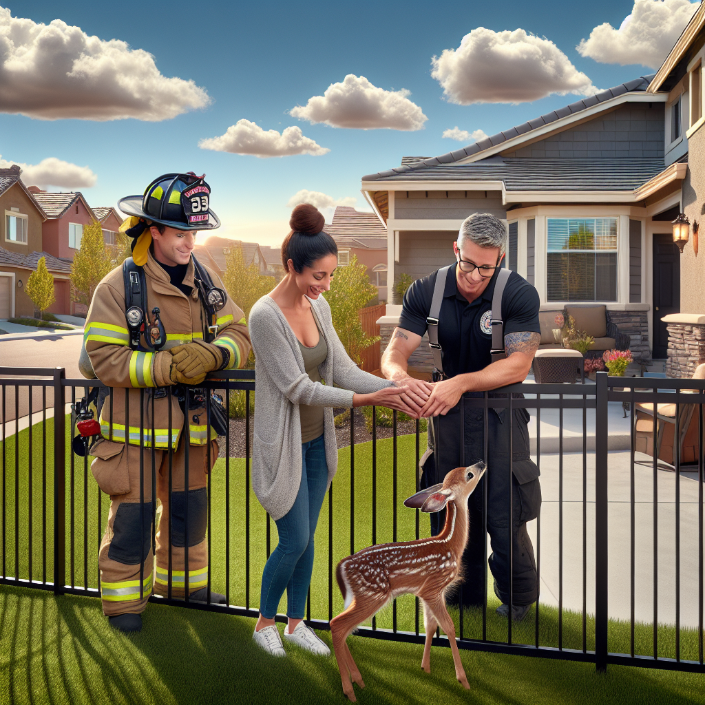 MIRACLE IN SUBURBIA: Firefighters Rescue Baby Deer from Metal Fence

In a heartwarming display of quick thinking and bravery, a team of local firefighters came to the rescue of a baby deer that had become stuck in a metal fence in a suburban neighborhood yesterday evening