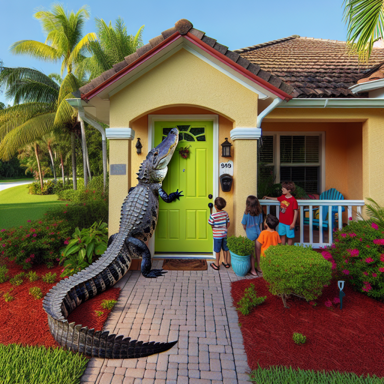 Breaking News: Alligator Takes Up New Hobby as Neighborhood Doorbell Diligently Knocking on Doors in Lee County 

Lee County, FL – In what experts are calling a groundbreaking development in the natural animal-human relationship, a determined alligator recently made headlines by knocking on doors in a charming neighborhood, proving that even reptiles have a thirst for social engagement