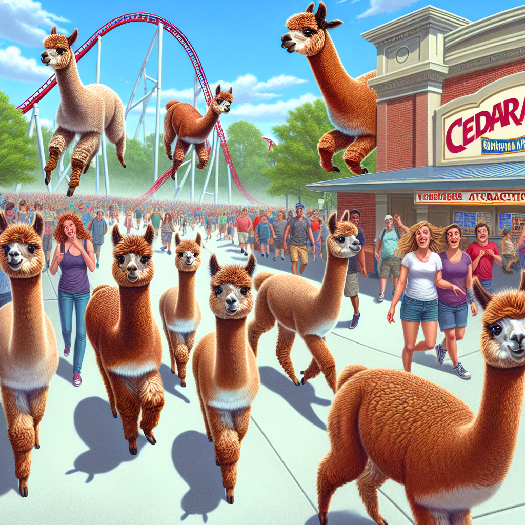 BREAKING: Rogue Alpacas Cause Commotion at Cedar Point

SANDUSKY, OH – In a bizarre incident that has left visitors and staff alike in a state of wonder, a group of alpacas escaped from the petting zoo at Cedar Point, one of the world’s premier amusement parks