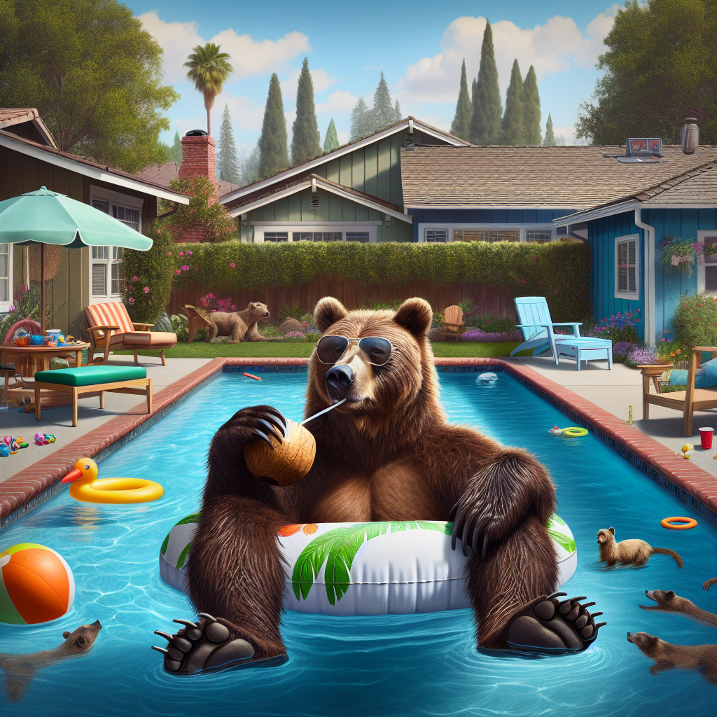 BEAR MAKES UNLIKELY MOVE TO CALIFORNIA CRAWLSPACE, ENJOYS POOL TIME

In a bizarre incident that has left neighbors scratching their heads, a bear has made itself at home in a California crawlspace, where it has been spotted lounging by the pool