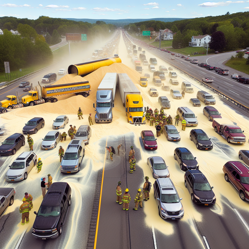 BREAKING: Soybean Powder Spill Brings Traffic to a Standstill on New York Highway

A massive spill of soybean powder brought traffic to a grinding halt on a major highway in upstate New York yesterday evening, leaving commuters stranded and emergency responders scrambling to clean up the mess