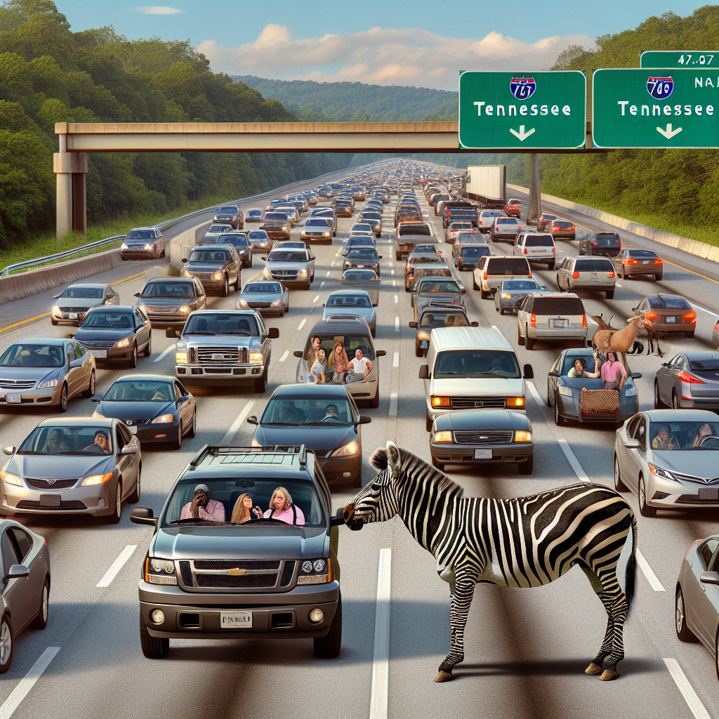 BREAKING: Rogue Zebra Brings Traffic to a Standstill on Tennessee Highway

A bizarre incident brought traffic to a grinding halt on a Tennessee highway yesterday evening, as a loose zebra caused chaos and confusion among motorists