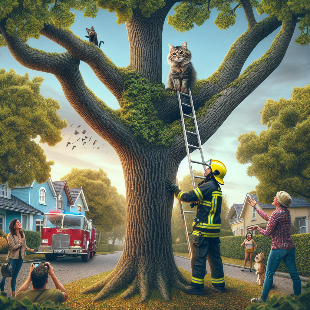 MIRACLE IN THE TREES: FELINE RESCUED AFTER FIVE-DAY ORDEAL

A dramatic rescue unfolded in the quiet town of Oakdale, Washington, yesterday, as a brave firefighter plucked a stranded cat from a towering tree, bringing an end to the feline’s five-day ordeal