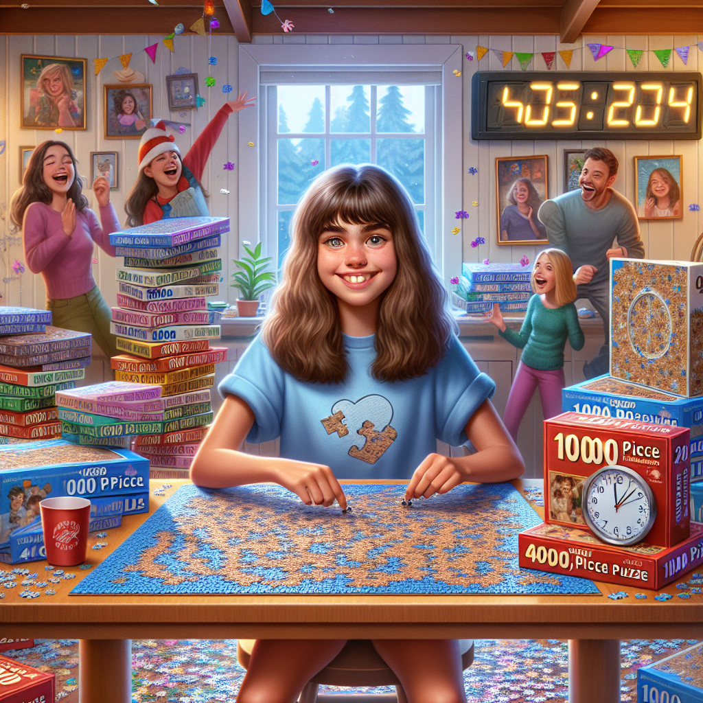 LEXINGTON, KY – 12-year-old puzzle whiz, Emma Taylor, sets new Guinness World Record for solving a 1000-piece jigsaw puzzle in under 5 hours

LEXINGTON, KENTUCKY – In a stunning display of speed and skill, 12-year-old Emma Taylor has set a new Guinness World Record for solving a 1000-piece jigsaw puzzle in an astonishing 4 hours and 27 minutes