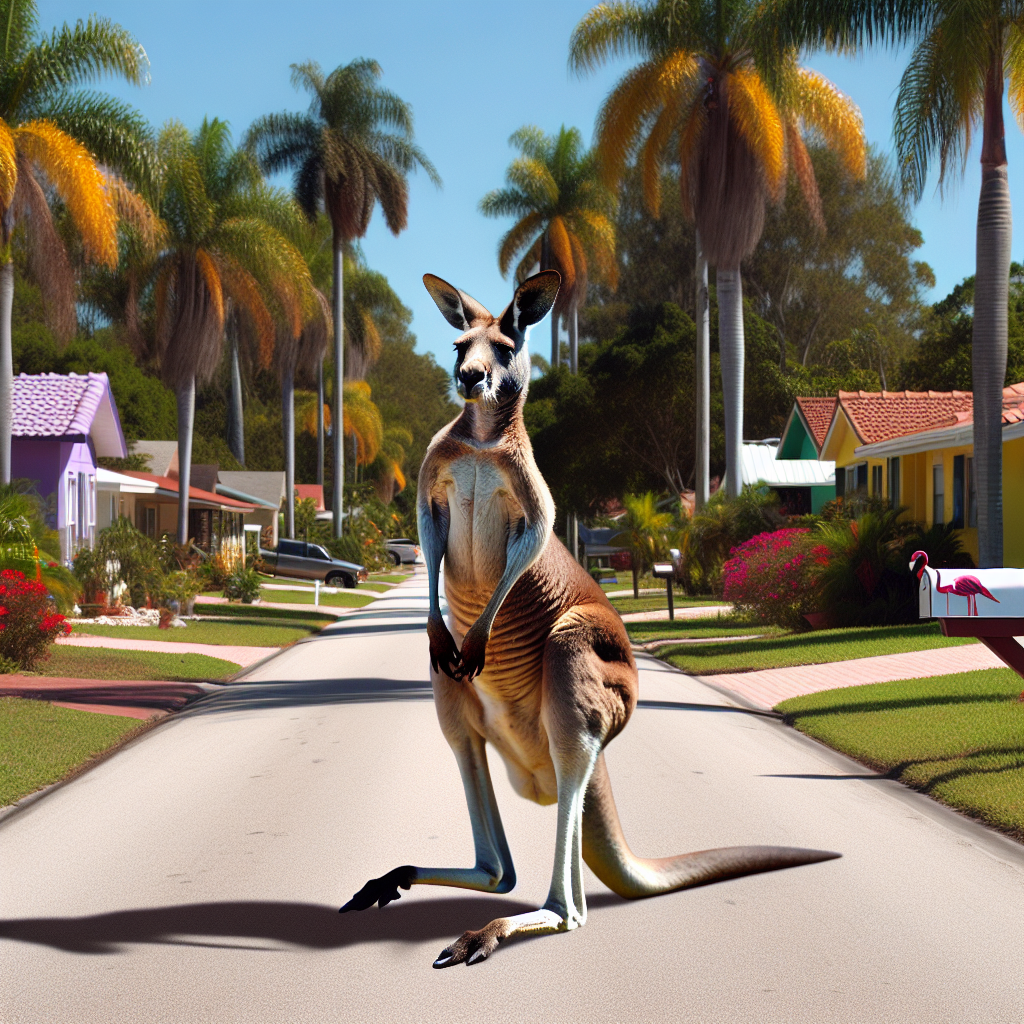 KANGAROO SPOTTED ROAMING FREE IN FLORIDA

A bizarre sighting has left residents of a small Florida town scratching their heads after a woman captured video of a kangaroo hopping down the middle of a road