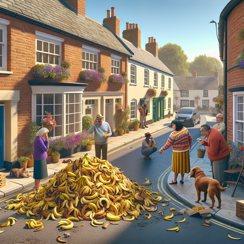 Local Residents Brought to the Brink by Mysterious Monthly Banana Peel Invasion

In a tale so bewildering, it could only unfold in quaint England, residents of a small town have found themselves baffled, upset, and perhaps just a tad confused over the regular appearance of peeled bananas on their neighborhood street corner