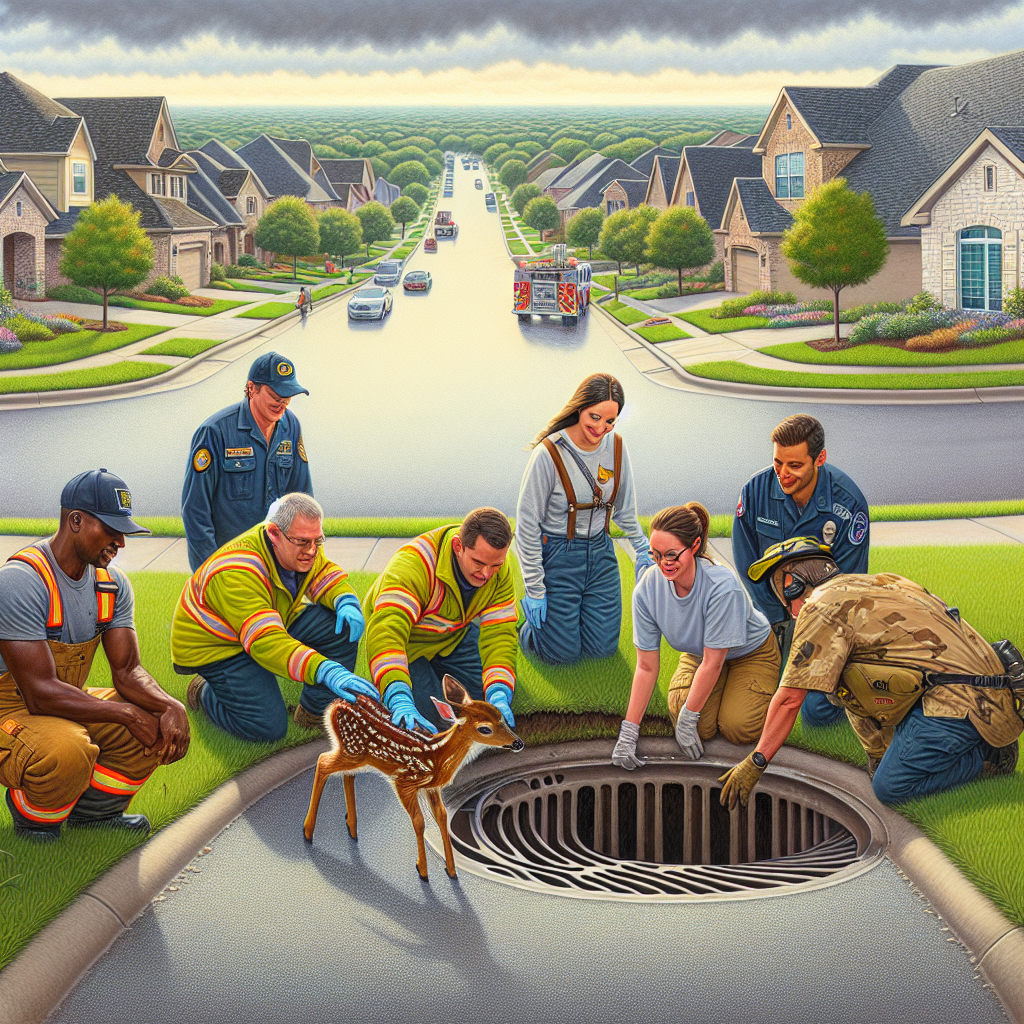 MIRACLE IN SUBURBAN TEXAS: Baby Deer Rescued from Storm Drain

A dramatic rescue unfolded in the suburban neighborhood of Plano, Texas, on Tuesday evening, as a team of quick-thinking responders saved a baby deer trapped in a storm drain