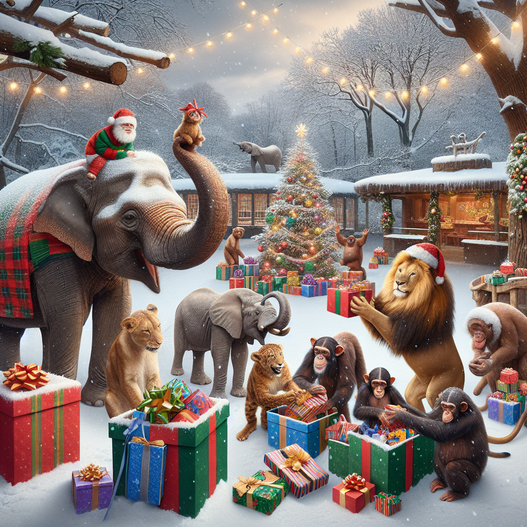BERLIN ZOO ANIMALS UNWRAP CHRISTMAS PRESENTS IN DELIGHTFUL CELEBRATION

Berlin, Germany – The Berlin Zoo is abuzz with excitement as its residents unwrap their Christmas presents, bringing joy and cheer to the winter wonderland