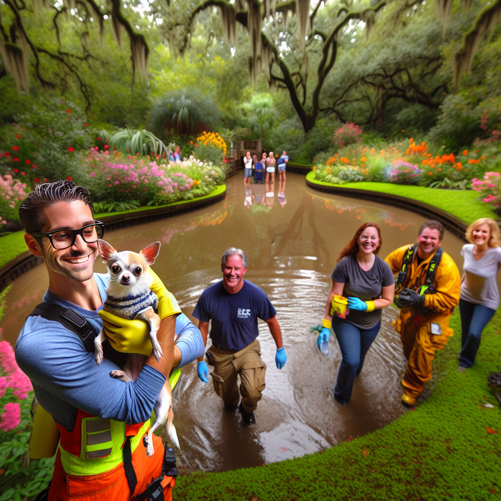 MIRACLE IN THE BAYOU: CHIHUAHUA RESCUED FROM HOUSTON BOTANIC GARDEN

Houston, TX – In a dramatic rescue, a team of emergency responders and garden staff worked together to save a tiny Chihuahua that had become stranded in the bayou at the Houston Botanic Garden on Wednesday afternoon