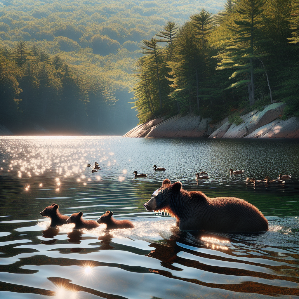 UNBELIEVABLE ENCOUNTER: Angler Captures Rare Footage of Mother Bear and Cubs Swimming in Massachusetts Reservoir

In a stunning display of wildlife, a recreational angler in Massachusetts has captured remarkable video footage of a mother bear and her two cubs swimming across a reservoir