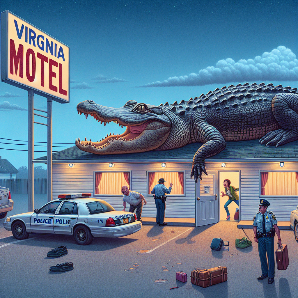 BREAKING: GatorGate Rocks Virginia Motel, Authorities Scramble for Cover

In a bizarre incident that has left residents of a small Virginia town shell-shocked, a behemoth alligator was spotted lurking outside a motel room, sending police scrambling for cover and guests running for their lives