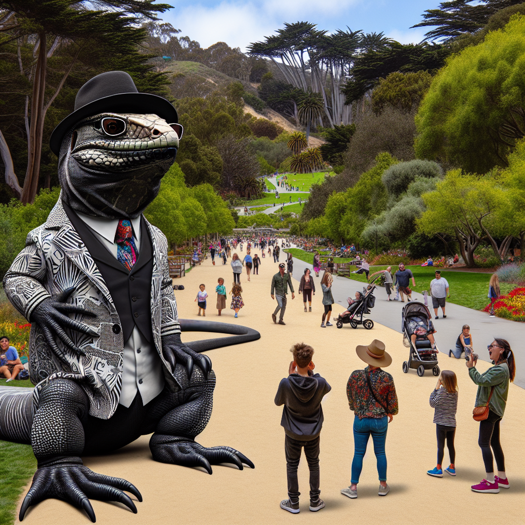 BREAKING: GIANT, FIERCE, AND FASHIONABLY-DRESSED TEgu LIZARD TERRORIZES CALIFORNIA PARK

In a bizarre incident that has left residents of Los Angeles scratching their heads, a gargantuan, black and white tegu lizard was spotted roaming free in a popular California park