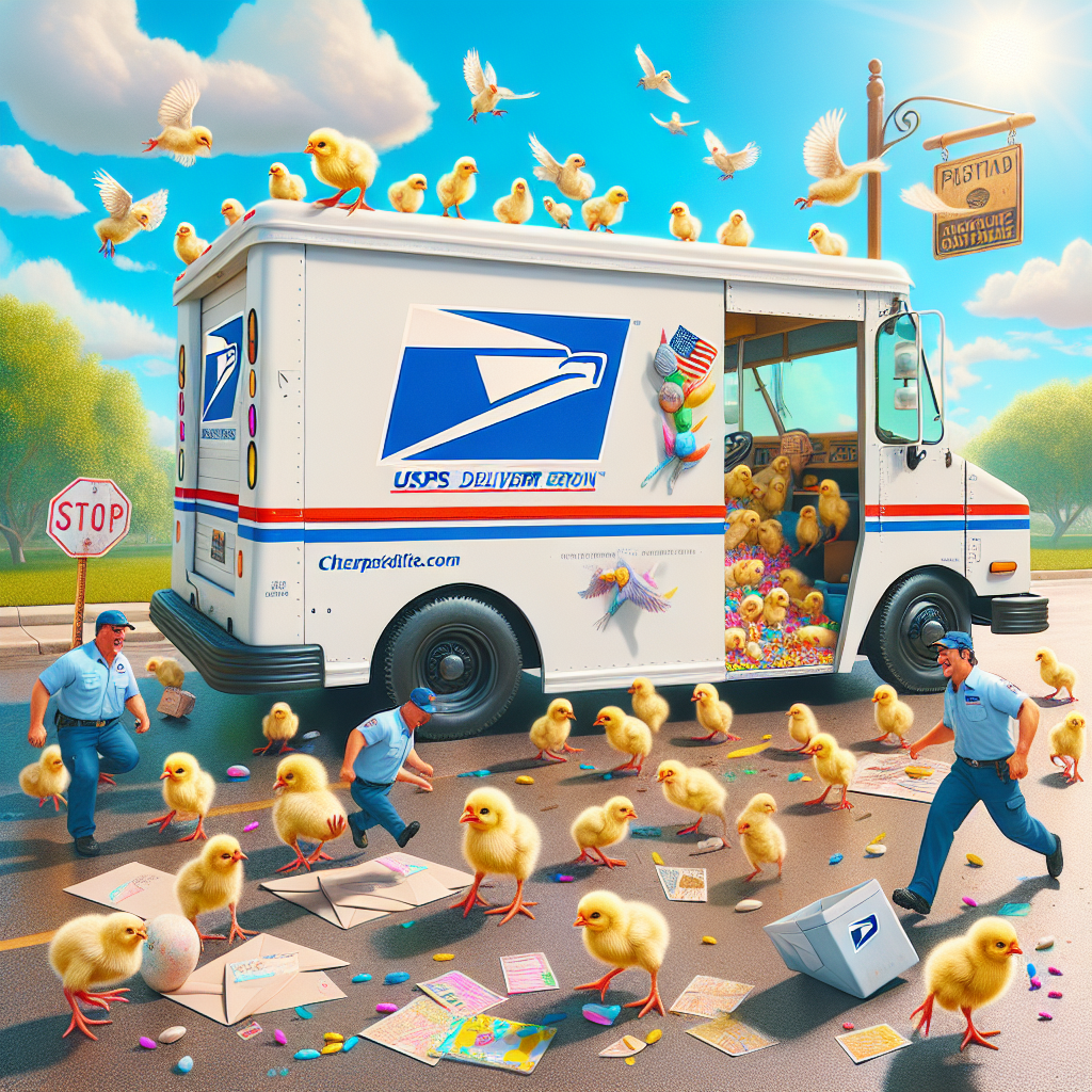 BREAKING: FOWL PLAY EXPOSED IN DELAWARE!

In a shocking display of avian abandonment, over 12,000 adorable baby chicks were left to fend for themselves in a scorching hot USPS truck for a staggering FOUR DAYS in a Delaware distribution center!

According to eyewitnesses, the chicks were packed into the truck on Tuesday morning, but due to a clerical error of epic proportions, they were completely forgotten