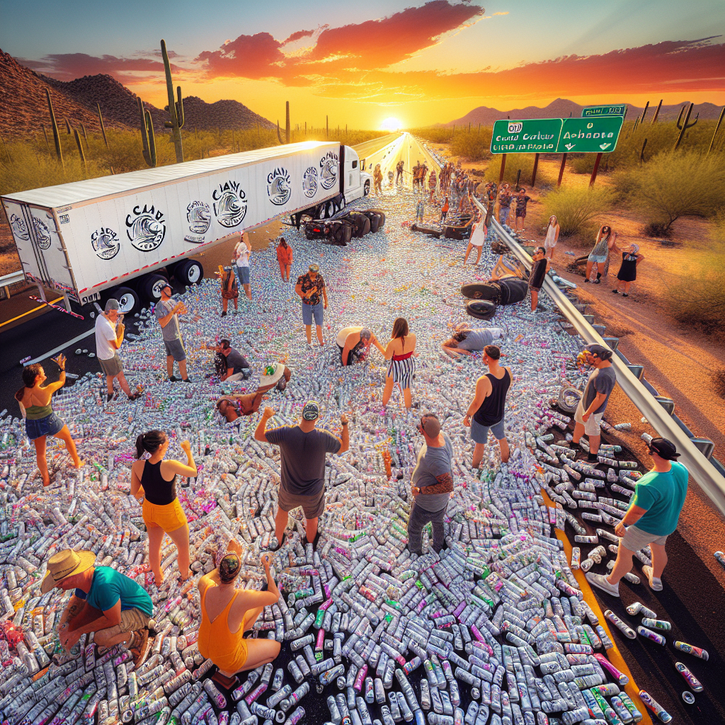 BREAKING: AZ HIGHWAY TURNED INTO GIANT WHITE CLAW PARTY AFTER TRUCK OVERTURNS, COVERING ROAD WITH THOUSANDS OF CANS

In a bizarre incident that has left residents of Arizona scratching their heads and rejoicing in their beer-loving hearts, a tractor-trailer carrying a massive shipment of White Claw hard seltzer overturned on a major highway, spilling thousands of cans all over the road