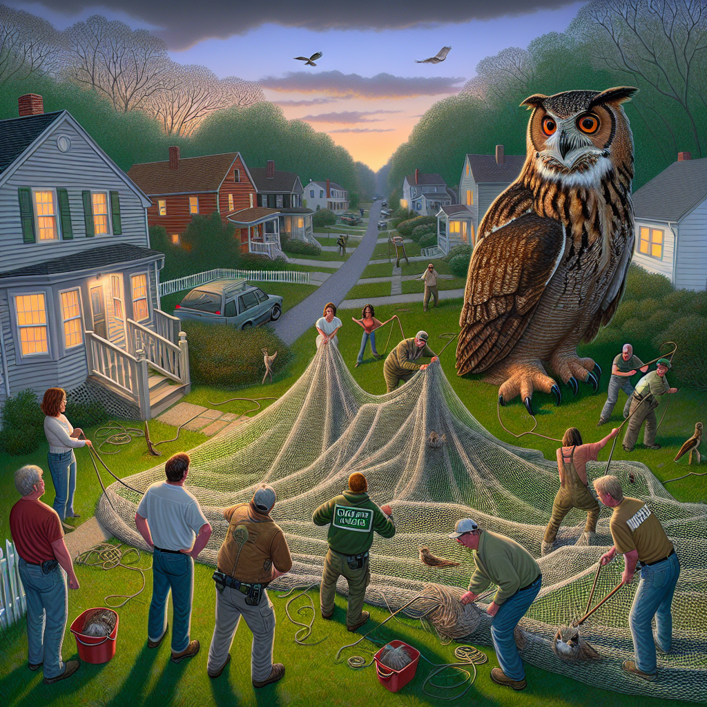 BREAKING: GIANT OWL DRAMA UNFOLDS IN VIRGINIA

In a daring rescue mission, a team of brave wildlife experts saved a gargantuan owl from a tangled mess of netting in a quiet Virginia neighborhood yesterday evening
