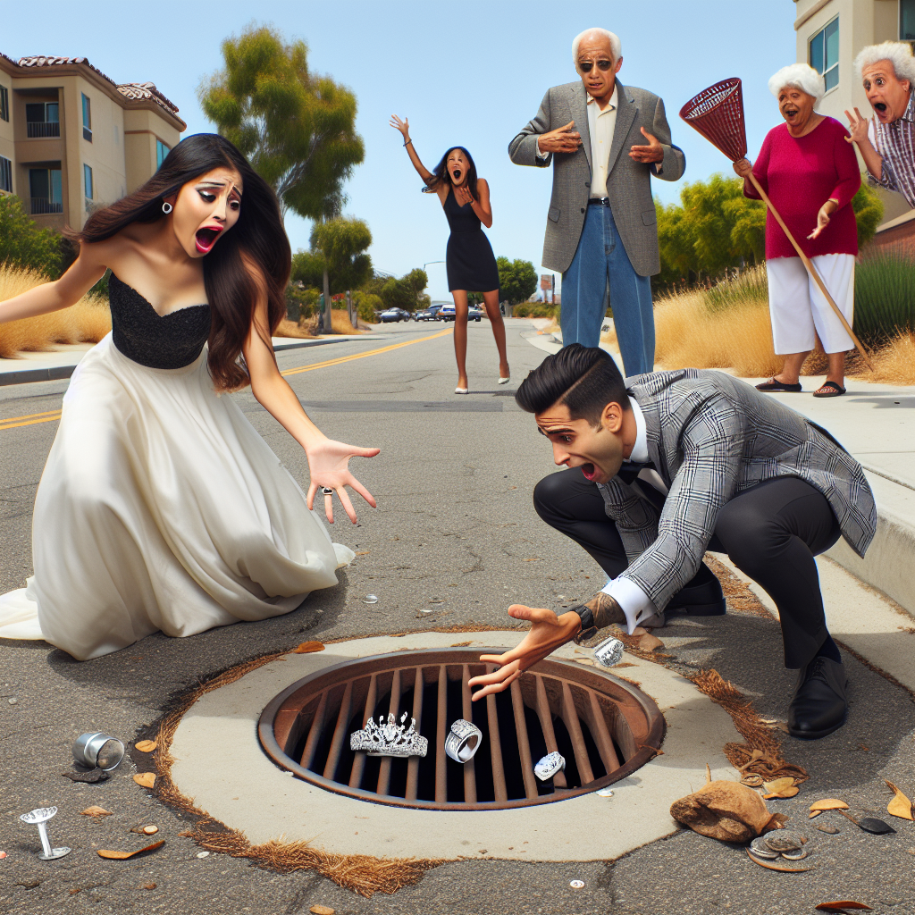 RING-GATE: Shocking Twist in Engagement Photo Shoot

In a bizarre turn of events, a romantic engagement photo shoot turned into a hilarious and chaotic ordeal when the bride-to-be’s sparkling diamond ring slipped off her finger and plunged into a nearby storm drain, leaving the couple’s special moment in shambles