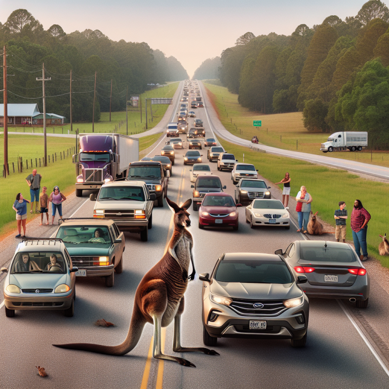 BREAKING: KANGAROO CHAOS: ALABAMA HIGHWAY SHUT DOWN AS ‘ROO WREAKS HAVOC

In a bizarre incident that has left authorities hopping mad, a rogue kangaroo brought traffic to a standstill on Highway 65 in rural Alabama yesterday evening