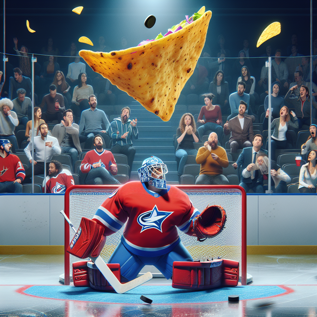 BREAKING: Capitals’ Goalie Blames Flying Nacho for Epic Collapse Against Oilers

In a bizarre post-game press conference, Washington Capitals goalie, Darcy Kuemper, attributed the team’s crushing 4-3 loss to the Edmonton Oilers to a rogue flying nacho that allegedly distracted him on the play
