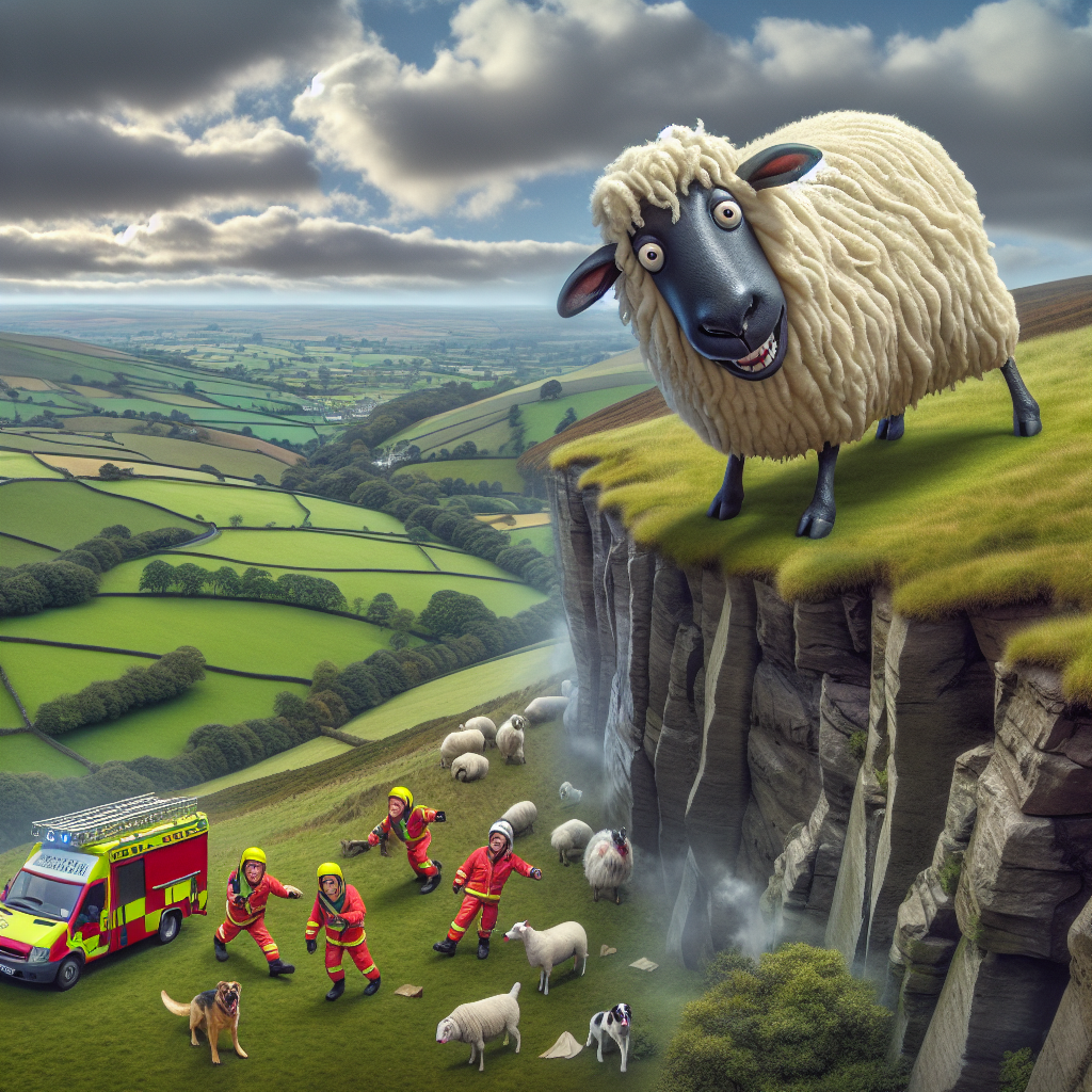 BREAKING: Baa-dly Behaving Sheep Causes Chaos in English Countryside

In a daring rescue operation that will go down in history as one of the most absurd, a sheep was plucked from the jaws of danger on a cliff in rural England yesterday
