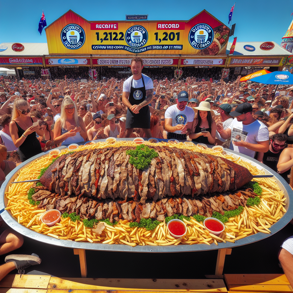 BREAKING: Australian Restaurant Cooks Up MAMMOTH 1,212 POUNDS OF KEBAB MEAT AND FRIES, SHATTERING GUINNESS WORLD RECORD AND FEEDING ENTIRE FESTIVAL

In a jaw-dropping display of culinary excess, an Australian restaurant has cooked up a whopping 1,212 pounds of kebab meat and French fries, leaving onlookers agog and Guinness World Records officials scrambling to verify the behemoth achievement