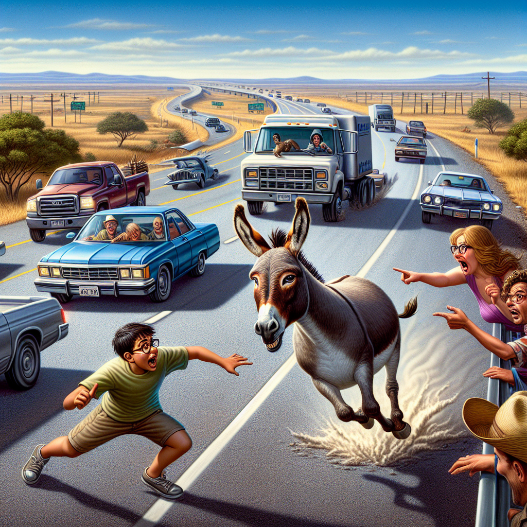 Donkey’s Daring Escape: Local Hero Heads Straight for a New Adventure on the Highway

In what can only be described as the most thrilling turn of events in Texan wildlife history, a local donkey—the one that was famously rescued from a lake last week—has made headlines once again for orchestrating an escape that has left the community both bewildered and thoroughly entertained