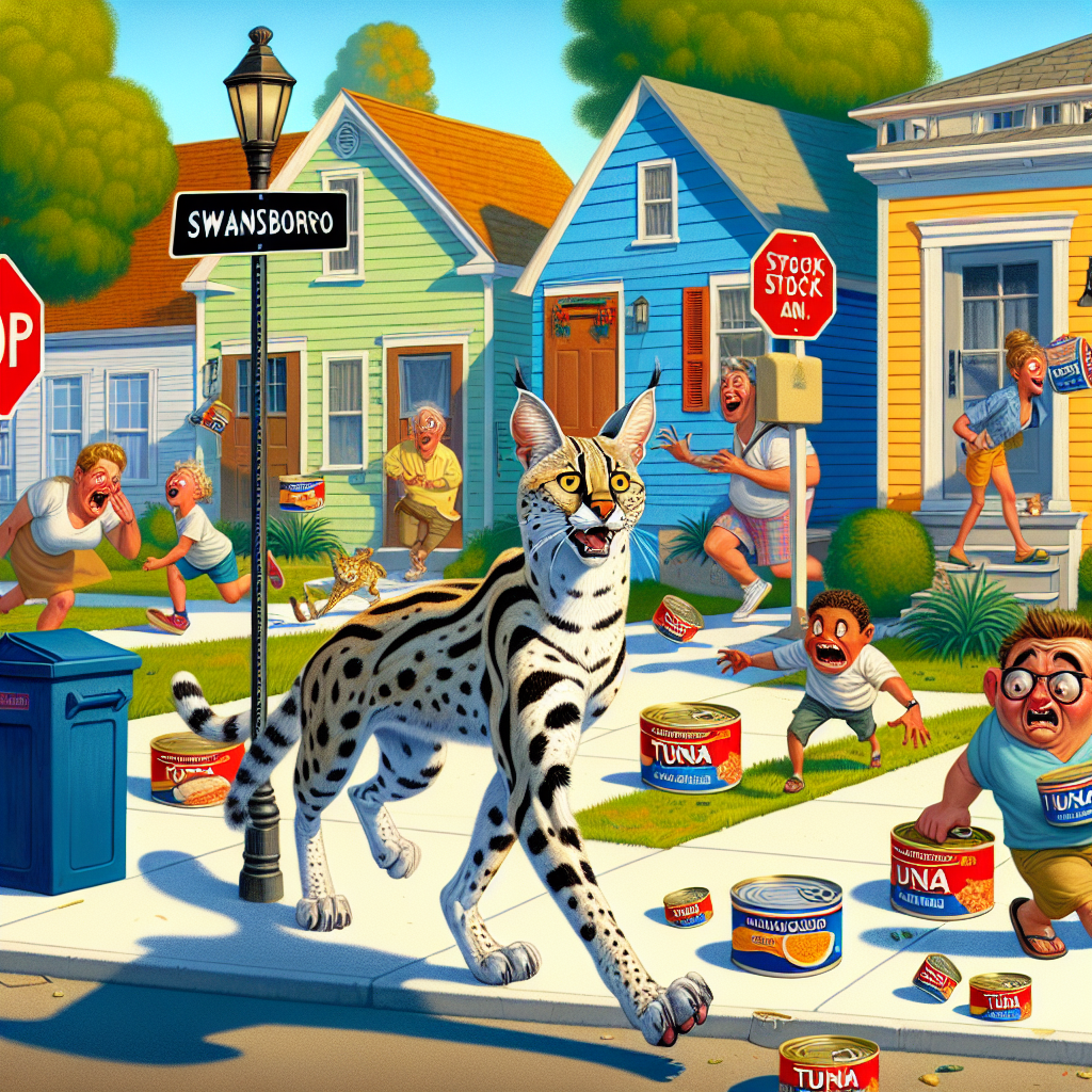 BREAKING: FERAL FELINE FRENZY HITS SWANSBORO, RESIDENTS ADVISED TO STOCK UP ON TUNA AND NERVOUS LAUGHTER

In a bizarre incident that has left authorities and residents alike scratching their heads, a rogue African serval cat named “Mr
