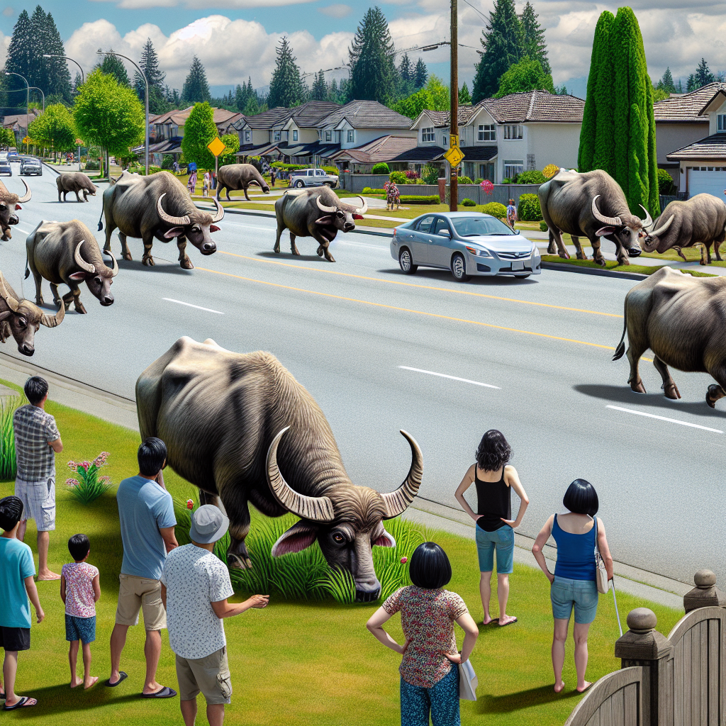 BREAKING: BUFFALO ON THE LOOSE!

In a bizarre incident that left residents of Surrey, British Columbia, scratching their heads, a herd of rogue water buffalo brought the city to a standstill yesterday afternoon