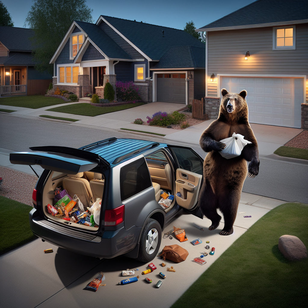 BREAKING: BEAR’S DASTARDLY HEIST ROCKS LOCAL NEIGHBORHOOD

In a brazen display of ursine audacity, a sneaky bear was spotted rummaging through an unlocked vehicle in a quiet suburban neighborhood yesterday evening