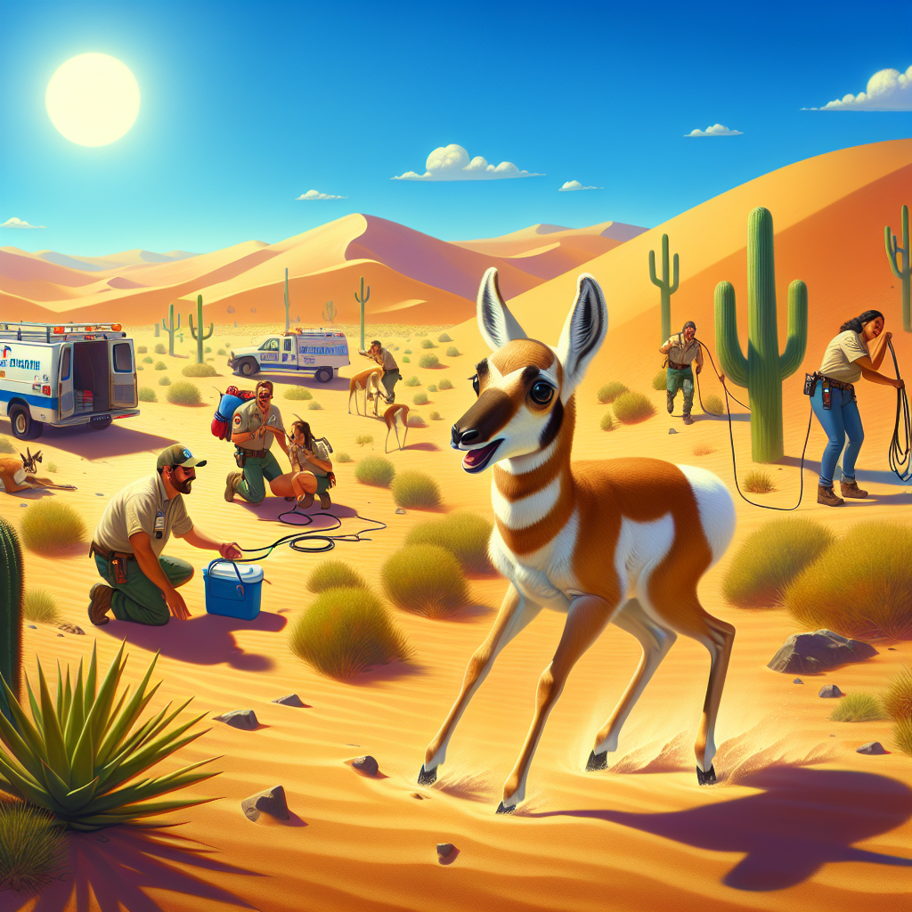 BREAKING: MIRACLE IN THE DESERT!

In a daring and dramatic rescue, the San Diego Zoo Wildlife Alliance has saved a pronghorn calf from certain doom in the scorching hot desert!

The heroic tale begins with a distress call from a concerned hiker, who spotted the adorable calf frantically running around in circles, looking like it had just won a gold medal in the “I’m Lost and Panicked” Olympics