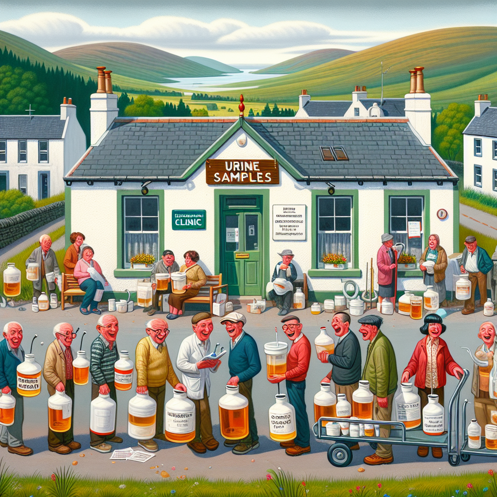 URGENT: Urine-gate Rocks Scottish Town as Residents’ Contributions Overwhelm Clinic

In a bizarre turn of events, a medical clinic in rural Scotland has thrown up its hands in exasperation, begging locals to STOP BRINGING IN ALL THE URINE ALREADY!

The clinic, which serves a population of around 5,000, has been inundated with unsolicited urine samples, leaving staff bewildered and bathroom supplies running perilously low
