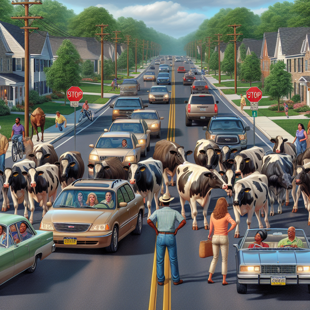 BREAKING: MOODLE MAYHEM: Rogue Cows Bring Traffic to a Standstill in Bucks County

In a bizarre incident that has left residents moo-ving in shock, a herd of approximately 25 cows broke free from a local farm and embarked on a wild adventure through the streets of Bucks County, Pennsylvania