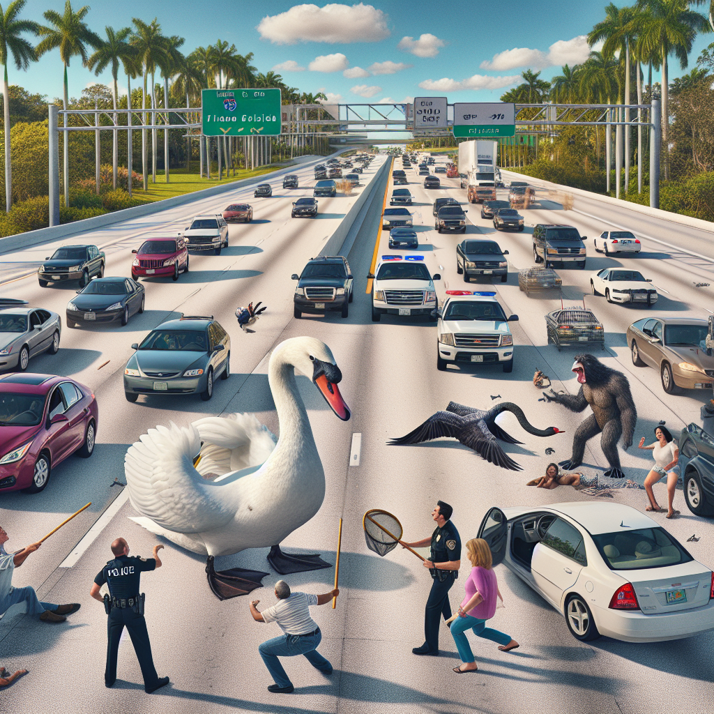 BREAKING: FEATHERED FUGITIVE FOILS FLORIDA TRAFFIC

In a bizarre incident that brought the usually sleepy streets of Florida to a standstill, a marauding swan led police on a wild goose chase down a busy highway yesterday evening
