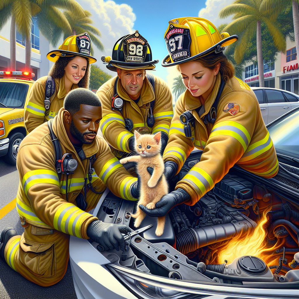 Florida Firefighters Earn Medal of Valor for Rescuing Unsuspecting Kitten from Perilous Headspace of a Car

Miami, FL – In a daring mission that undoubtedly rivals the feats of superhero movies, Florida firefighters have once again reminded us of their unwavering dedication to saving the most vulnerable inhabitants of our state – a tiny kitten