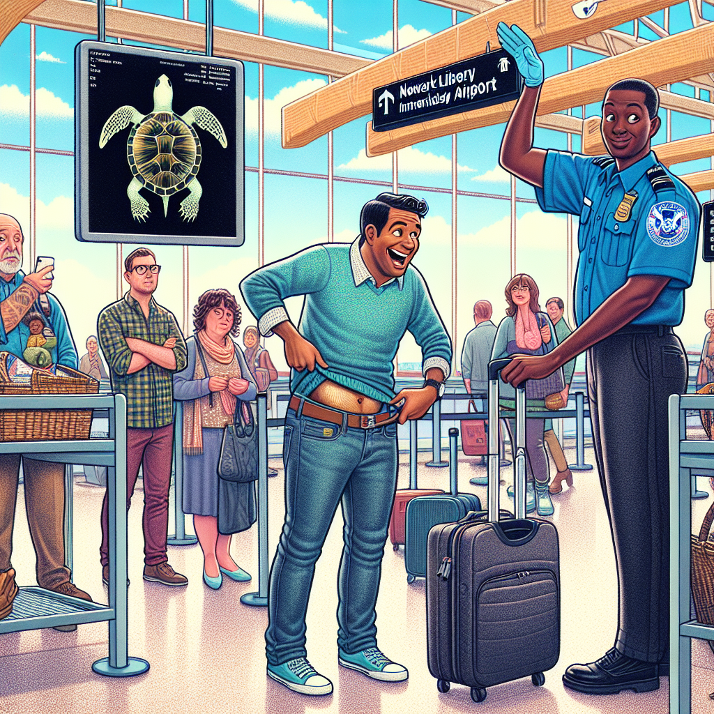 BREAKING: TURTLE-GATE ROCKS NEW JERSEY AIRPORT

In a bizarre incident that has left authorities shell-shocked, Transportation Security Administration (TSA) agents at Newark Liberty International Airport in New Jersey discovered a LIVE TURTLE hiding in a traveler’s pants yesterday evening