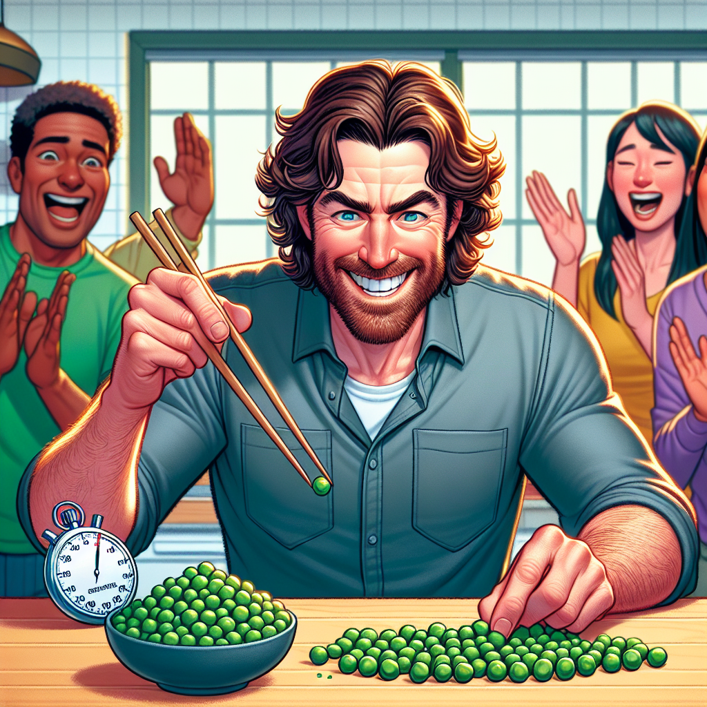 BOISE, ID – In a jaw-dropping display of culinary mastery, 32-year-old Idaho resident, Bubba Jenkins, has been awarded the prestigious Guinness World Record for “Fastest Time to Pick Up 50 Peas with Chopsticks