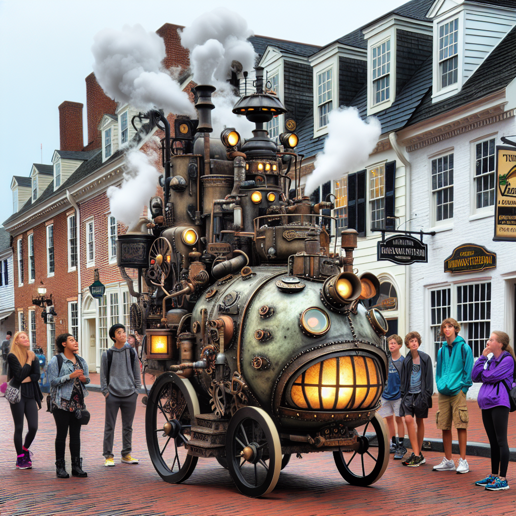 BREAKING: MARYLAND HISTORICAL SOCIETY BAFFLED BY MYSTERIOUS MACHINE THAT MAY CHANGE COURSE OF HISTORY (OR AT LEAST LOCAL DINING HABITS)

Annapolis, MD – In a bizarre turn of events, the Maryland Historical Society has announced that they are on the hunt for the identity of a mysterious machine that has been spotted roaming the streets of Annapolis, leaving a trail of confusion and bewildered onlookers in its wake