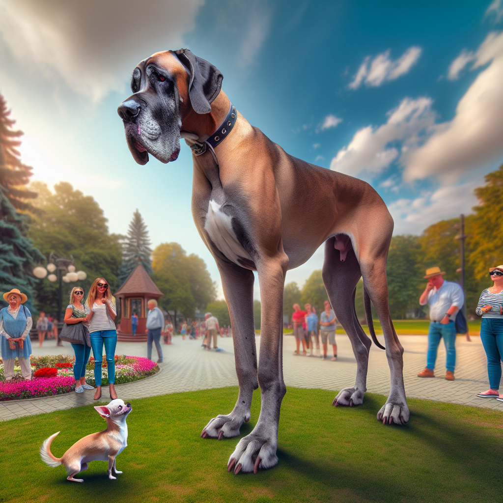 BREAKING: Canine Colossi Meet in Epic Showdown of Extremes

In a jaw-dropping, awe-inspiring, and downright unbelievable encounter, Guinness World Records has released footage of the most unlikely of duos: the world’s tallest living dog, Zeus the Great Dane, and the shortest dog, Miracle Milly, in a historic face-to-face meeting that has left the world barking with excitement!

Standing at an astonishing 3 feet, 3 inches (99