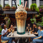 GIANT COFFEE SHOCKER: Local Cafe Serves World’s Largest Iced Latte in 11-FOOT TALL CUP, Customers Required to Sign Waiver Before Consumption

In a stunning display of caffeine excess, the quirky “Brew-tiful Disaster” cafe in downtown Los Angeles has taken the phrase “large and in charge” to new heights – literally! Yesterday, the cafe served up a behemoth iced latte that stands at an astonishing 11 feet tall, shattering the previous Guinness World Record for largest coffee drink by a whopping 3 feet