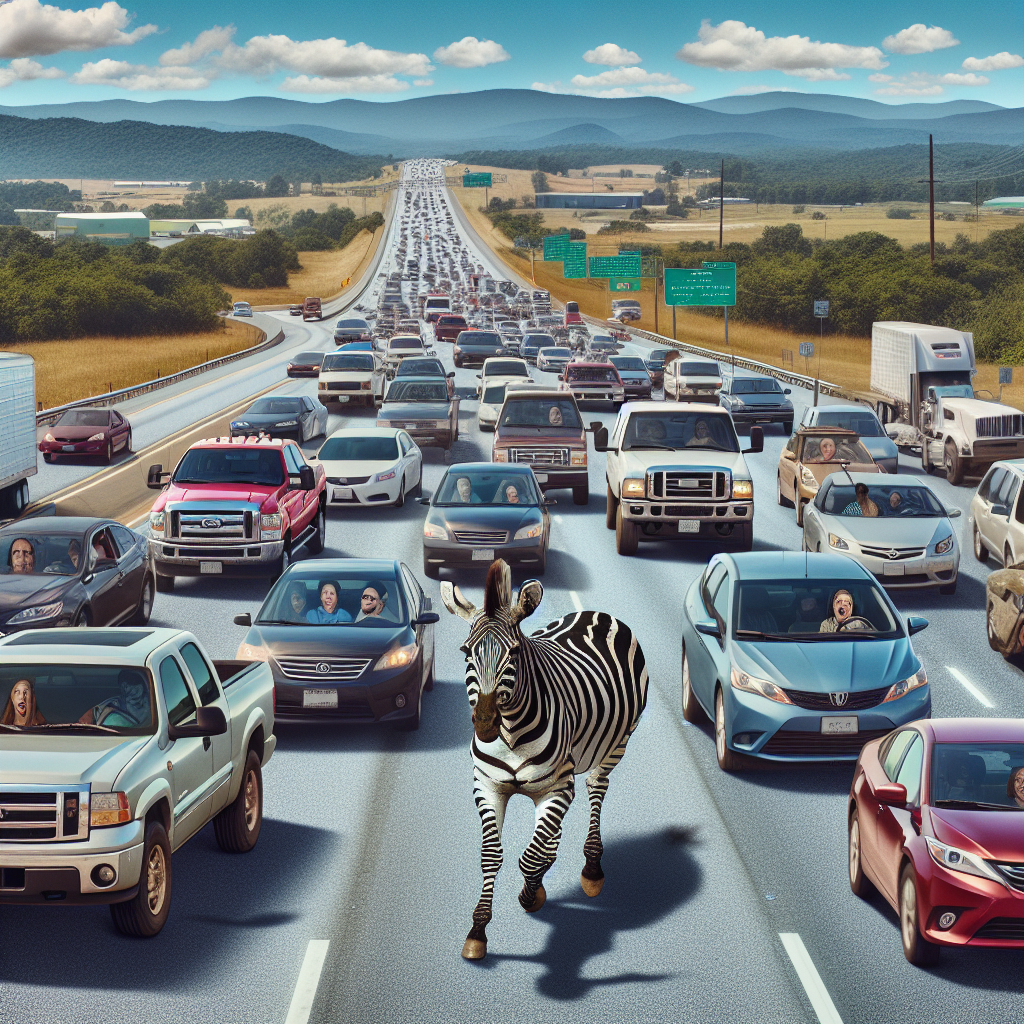 BREAKING: ZEBRA ON THE LOOSE IN TENNESSEE, CAUSING PANDEMONIUM ON THE HIGHWAY

In a bizarre incident that has left authorities baffled and motorists bewildered, a rogue zebra named “Zeke” broke free from his owner’s backyard in rural Tennessee and went for a wild ride on the highway