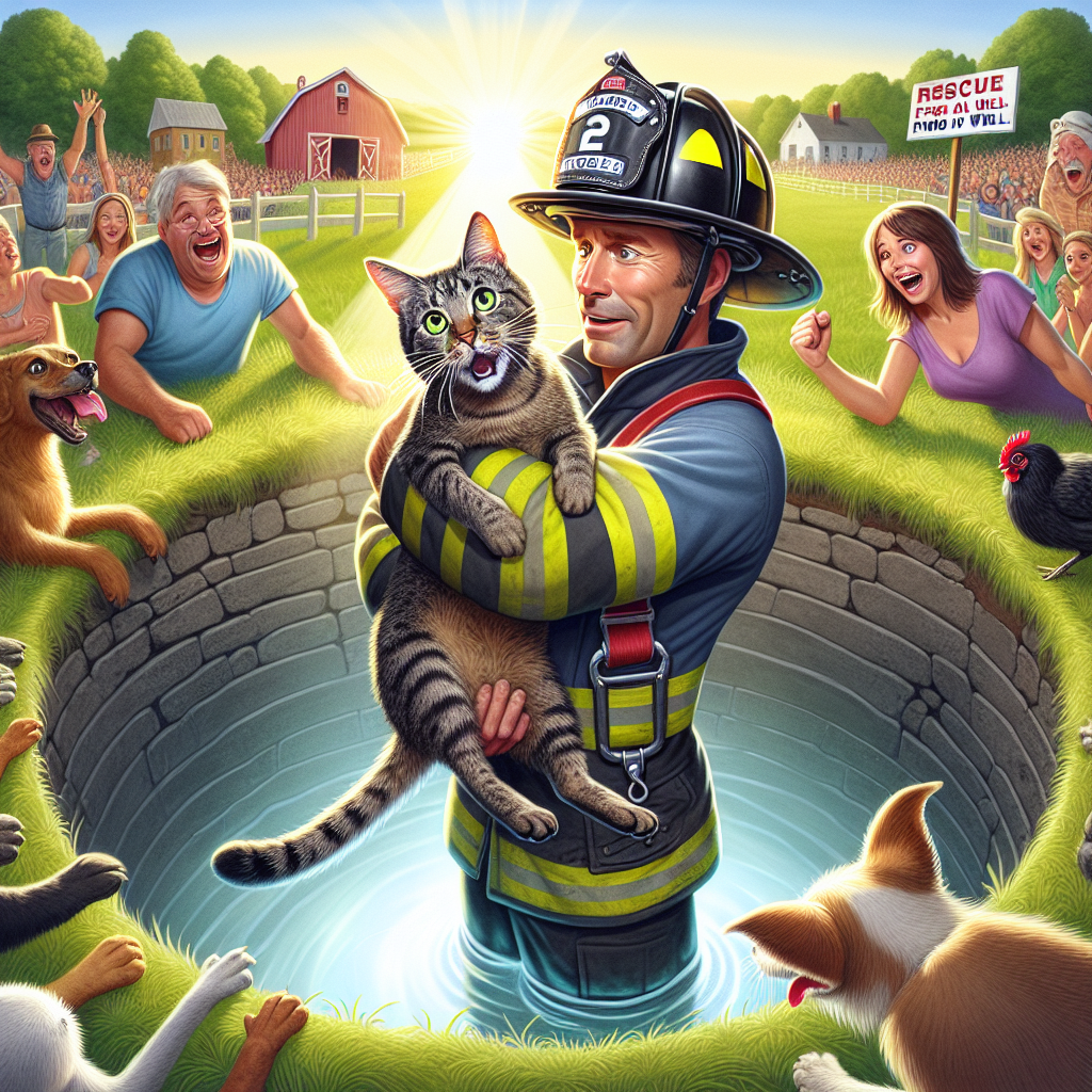 BREAKING: FELINE IN PERIL!

In a daring rescue operation that will be etched in the annals of history as one of the most thrilling tales of bravery and cunning, a fearless feline named Whiskers was plucked from the jaws of despair – or rather, the depths of a well – in rural Virginia yesterday