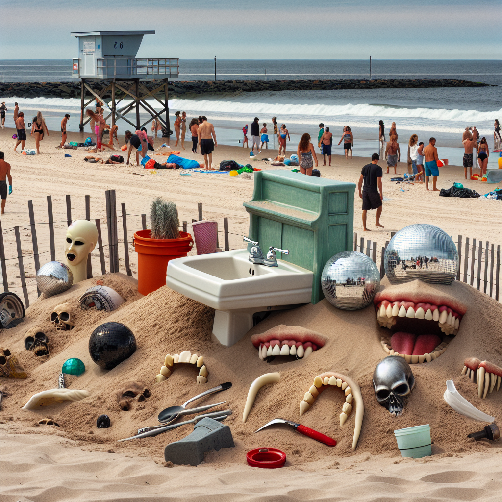 BREAKING: Beaches of New Jersey Suddenly Transformed into Bizarre Dumping Ground as Cleanup Efforts Uncover Vampire Teeth, Bathroom Sink, and Shocking Amount of Discarded Disco Balls

In a bizarre incident that has left residents and tourists alike scratching their heads, a massive cleanup effort on the beaches of New Jersey has uncovered a treasure trove of utterly absurd trash, including vampire teeth, a bathroom sink, and an astonishing 475 disco balls