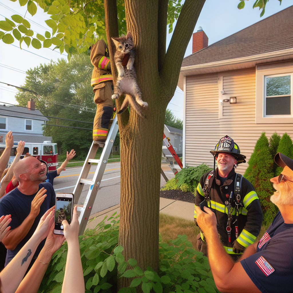 Local Heroism: Feline Feat in Ohio as a Kitten Rescued from Tree Just Outside Animal Shelter

In a heartwarming tale that’s too good to be true—or perhaps just too good not to mention—local firefighters in Ohio became the unlikely heroes of a daring kitten rescue last Tuesday
