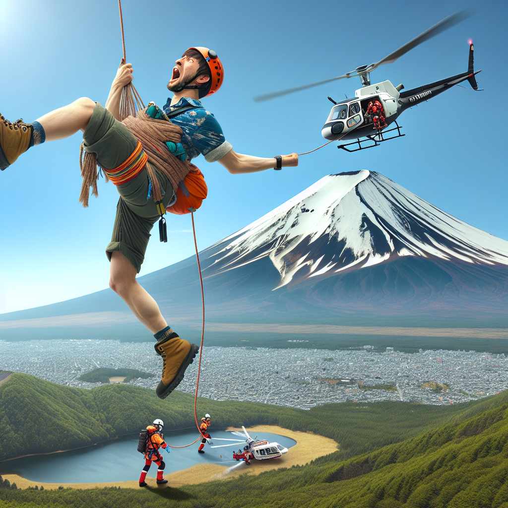 TOKYO, JAPAN – In a bizarre incident that has left authorities scratching their heads, a hapless climber who was airlifted from near the peak of Japan’s iconic Mount Fuji just last week has been rescued for a SECOND TIME in a stunning display of determination