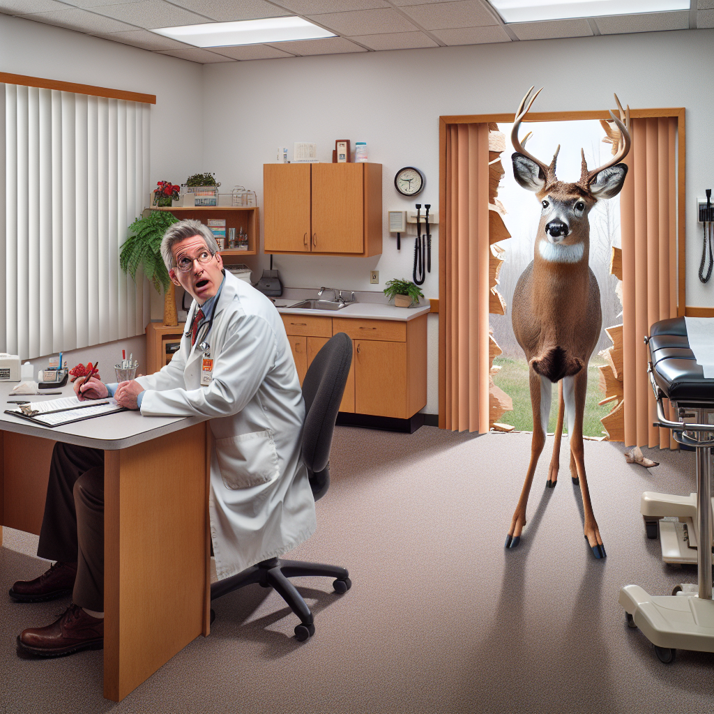 BREAKING: Deer Crashes Through Window of Michigan Doctor’s Office, Demands Second Opinion

In a bizarre incident that has left medical professionals and wildlife experts alike scratching their heads, a deer somehow managed to break into a doctor’s office in rural Michigan, causing chaos and destruction in its wake