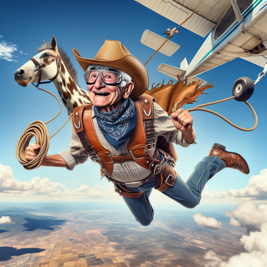 BREAKING: CENTENARIAN COWBOY DEFIES DEATH, GRAVITY, AND SANITY WITH RECORD-BREAKING SKYDIVE

In a jaw-dropping, heart-stopping, and downright unbelievable feat, 106-year-old Texan, Bubba “The Daredevil” Jenkins, has reclaimed his Guinness World Record for the oldest person to go skydiving while simultaneously defying the laws of physics, common sense, and his doctor’s orders