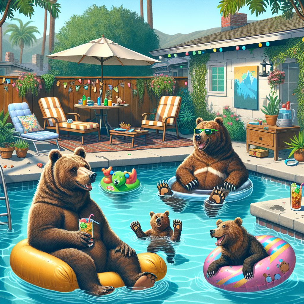 BEAR NECESSITIES: FAMILY OF FURRY FRIENDS CRASH SOUTHERN CALIFORNIA BACKYARD POOL PARTY

In a bizarre incident that has left neighbors paws-itively stunned, a family of bears was spotted taking a leisurely dip in a Southern California backyard pool, leaving one resident to wonder if they’ve unknowingly created a bear-rito resort