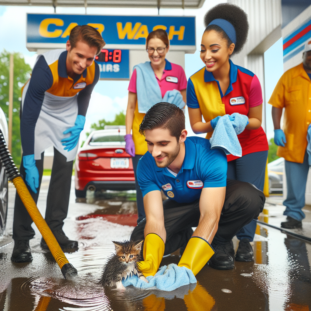 Turbulent Times at Ohio Car Wash: Employees Rescue Soaked Kitten, Name It Turbo Rinse

In a spectacular display of heroism worthy of an Oscar nomination, employees at an Ohio car wash leapt into action this week, rescuing a drenched feline from a watery fate