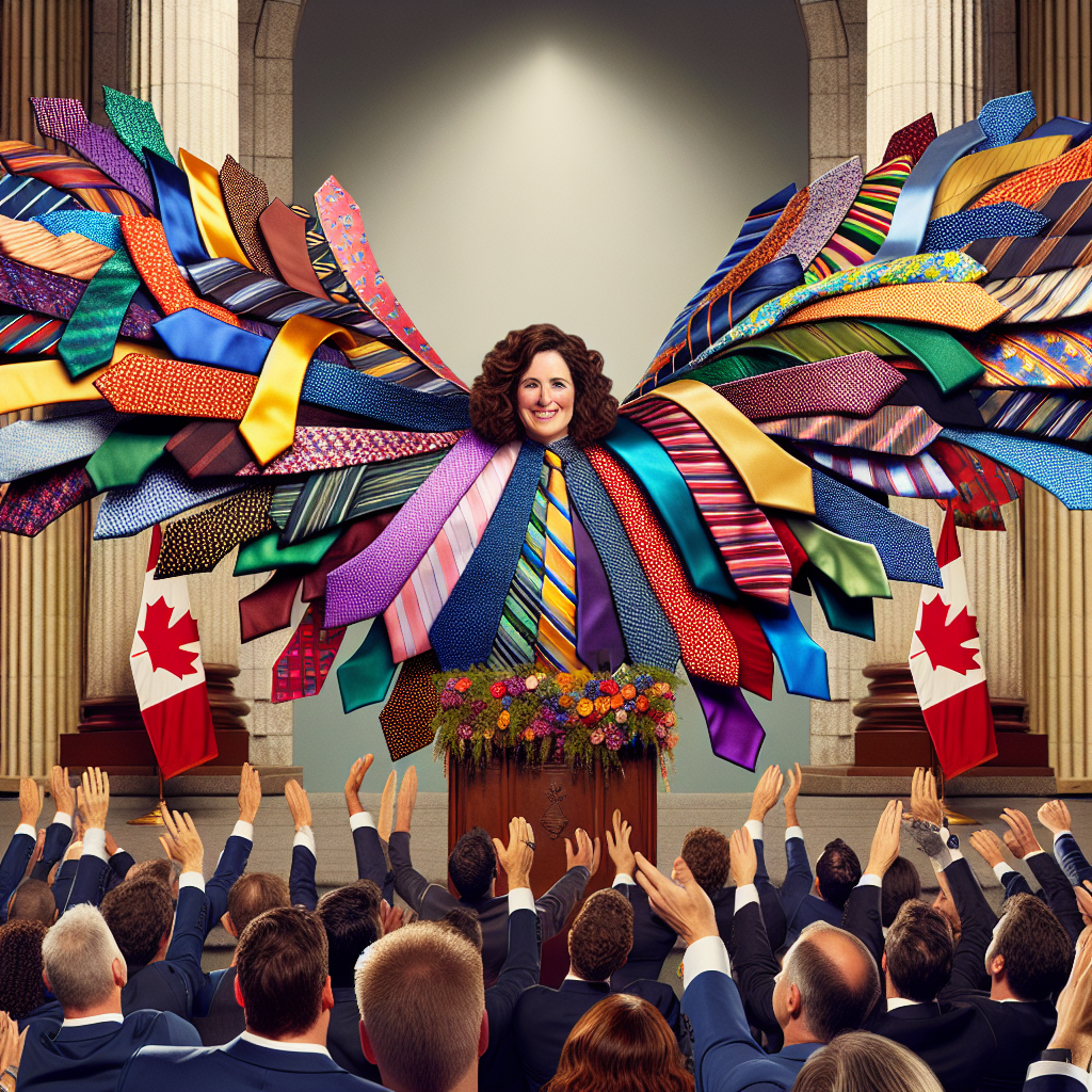 Canadian Politician Breaks Records and Neckwear Norms in Glamorous Farewell

In a move that left constituents shaking their heads in disbelief and admiration, Canadian politician Myrtle Flapdoodle decided to exit the political stage in the most extravagant way possible: by wearing a staggering 360 neckties simultaneously