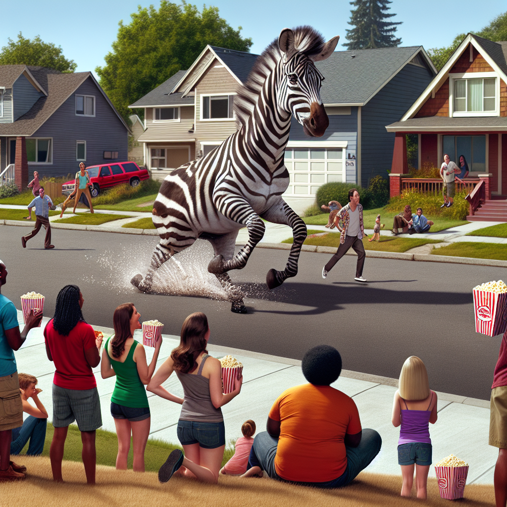 BREAKING: ZEBRA ON THE LOOSE IN WASHINGTON COUNTY, RESIDENTS ADVISED TO GRAB POPCORN AND ENJOY THE WILDEST RIDE IN TOWN

In a bizarre incident that has left authorities baffled and citizens thrilled, a rogue zebra has escaped from who-knows-where and is currently roaming free in Washington County